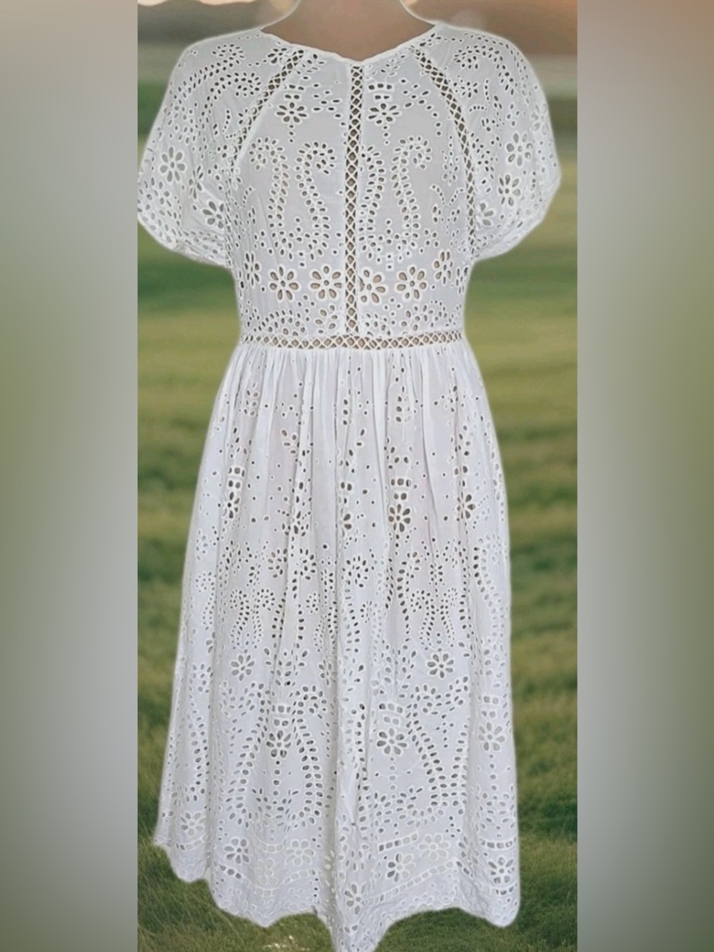 Zimmermann White Broderie Anglaise Midi Dress with Eyelet Detail 1